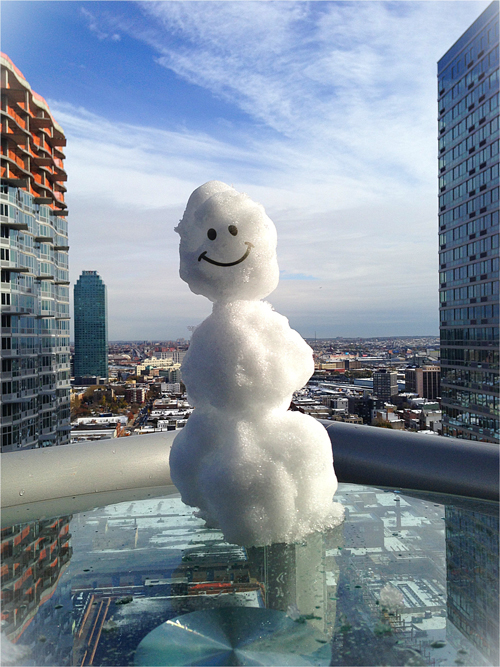 A snowman on the 28th floor