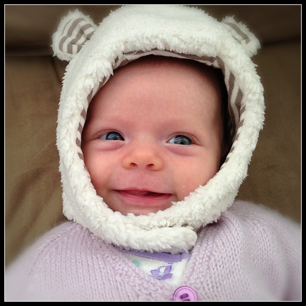 Avery with her ears on.